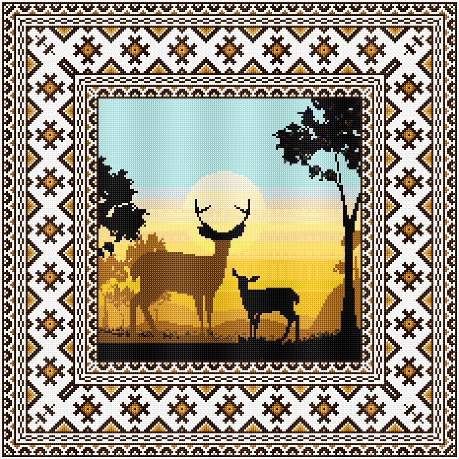 Deer at Sunset free cross-stitch pattern