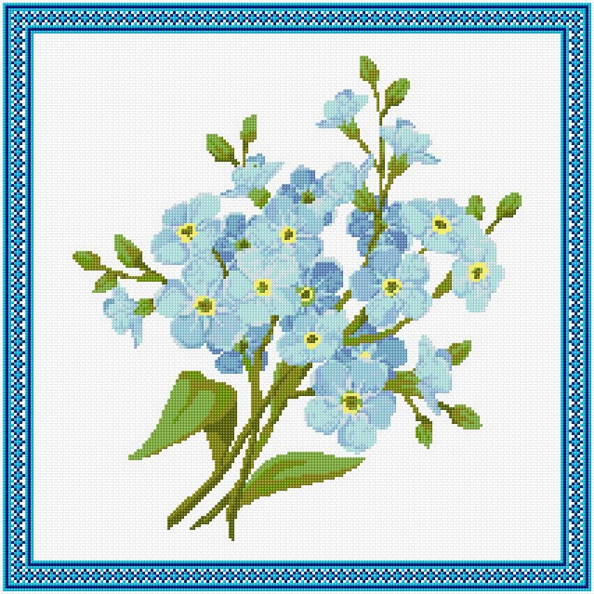 Blue Flowers free cross-stitch pattern