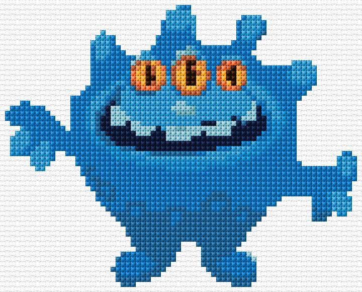 Blue Monster free cross-stitch pattern