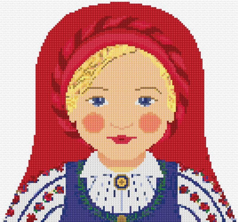 Latvian Girl free cross-stitch pattern