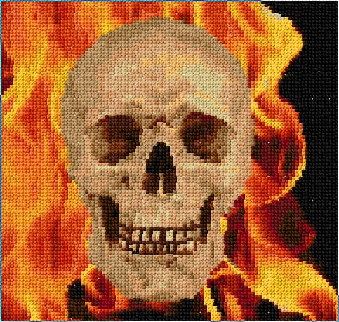 Skull with Flames free cross-stitch pattern