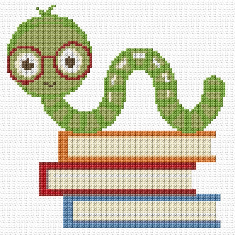 Bookworm free cross-stitch pattern