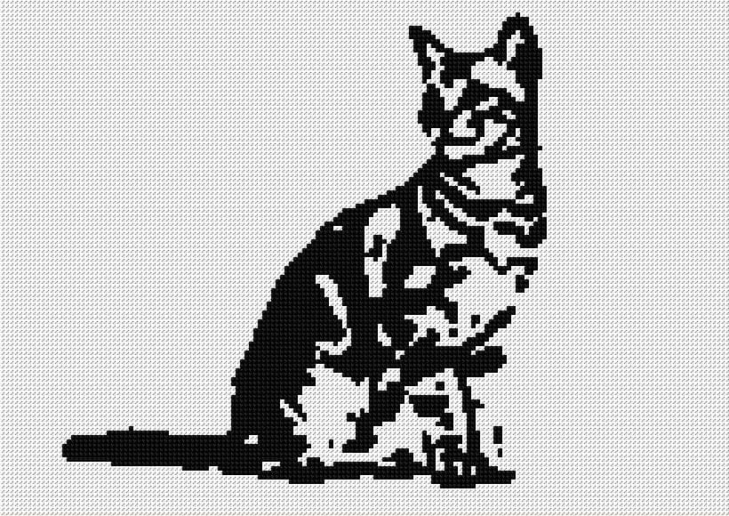 White and Black Cat free cross-stitch pattern
