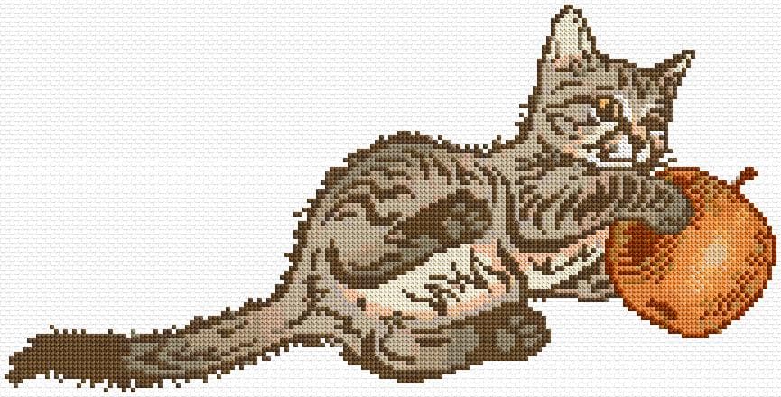 Playing Cat free cross-stitch pattern