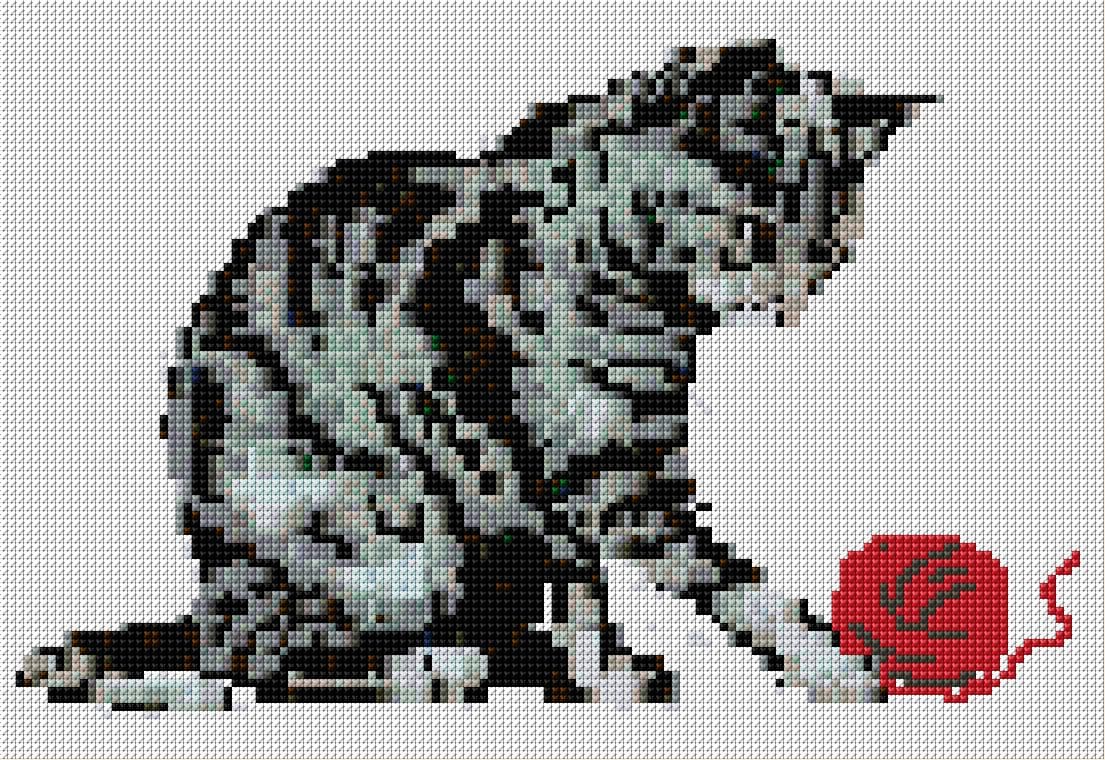 Playing Cat free cross-stitch pattern