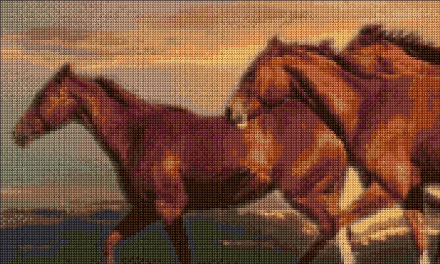 Horses at Sunset free cross-stitch pattern