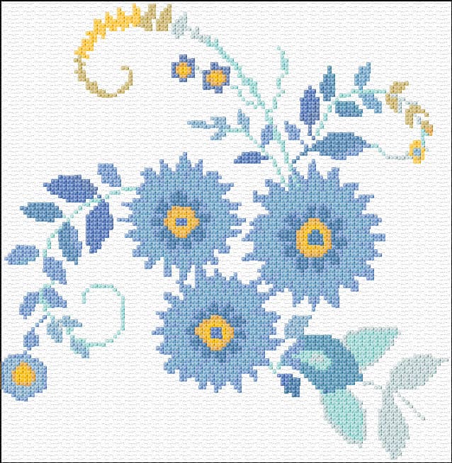 Blue Flowers free cross-stitch pattern