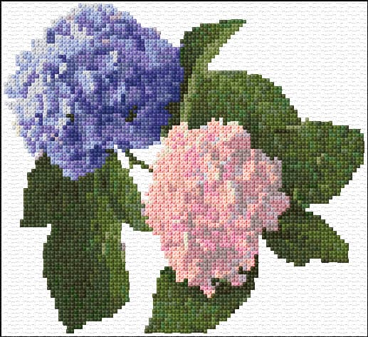 Blooming Hydrangeas free cross-stitch pattern
