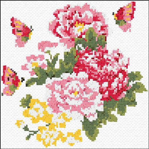 Peonies free cross-stitch pattern