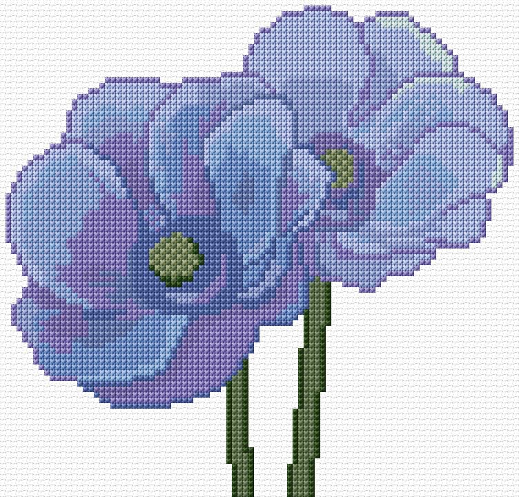 Blue Flowers free cross-stitch pattern
