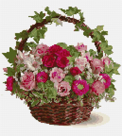 Basket with Flowers free cross-stitch pattern