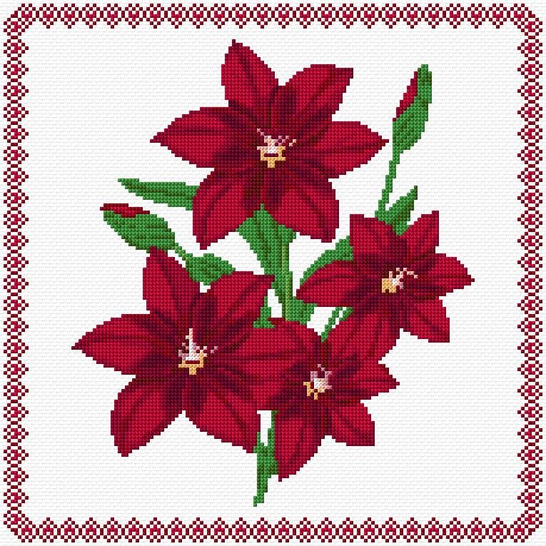 Red Flowers free cross-stitch pattern