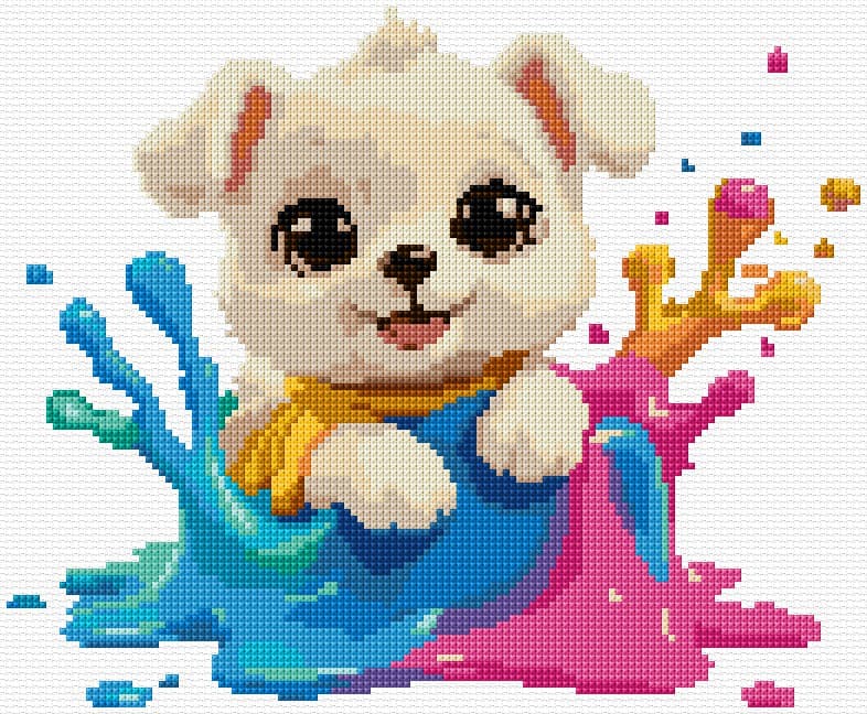 The Artist Puppy free cross-stitch pattern