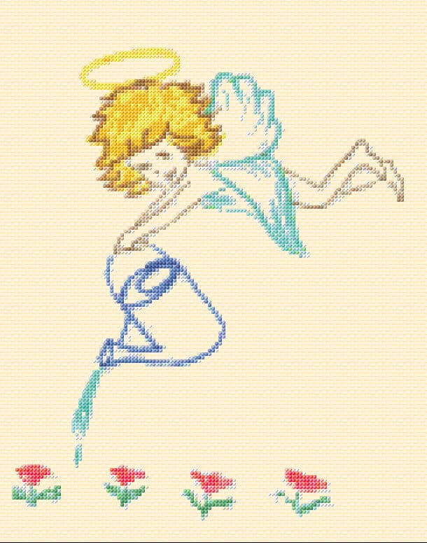 Angel with Watering Can free cross-stitch pattern