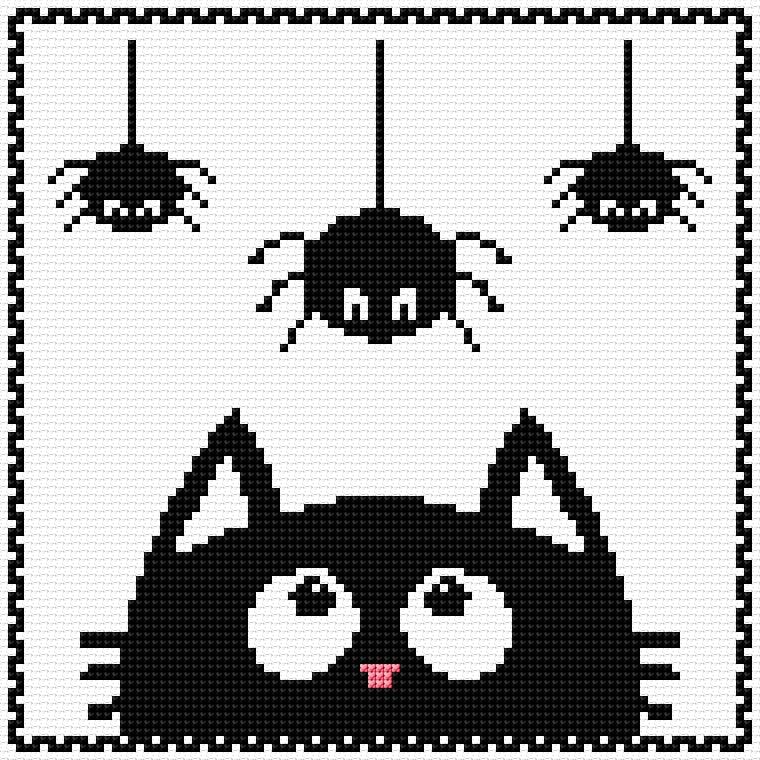 Cat and Spiders free cross-stitch pattern