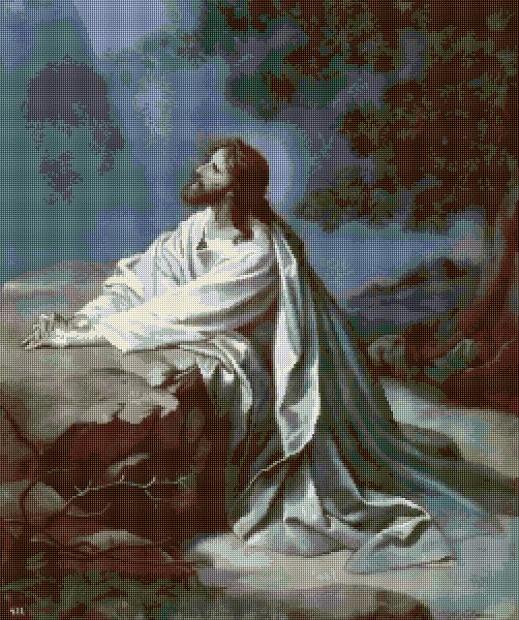Jesus in the Garden of Gethsemane free cross-stitch pattern