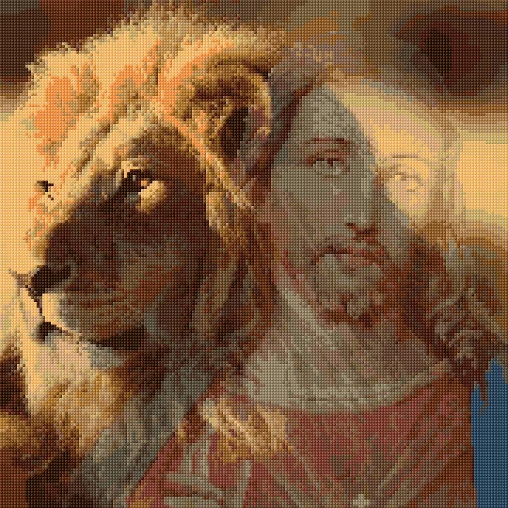 Jesus and Lion free cross-stitch pattern