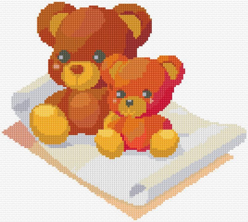 Teddies free cross-stitch pattern