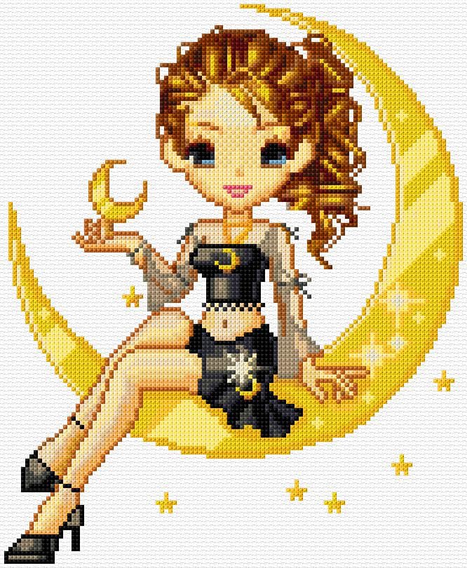 Girl on the Moon free cross-stitch pattern
