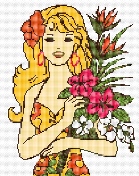 Lady wIth Flowers free cross-stitch pattern