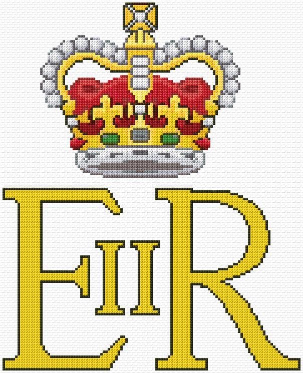 Royal Cypher of Queen Elizabeth free cross-stitch pattern
