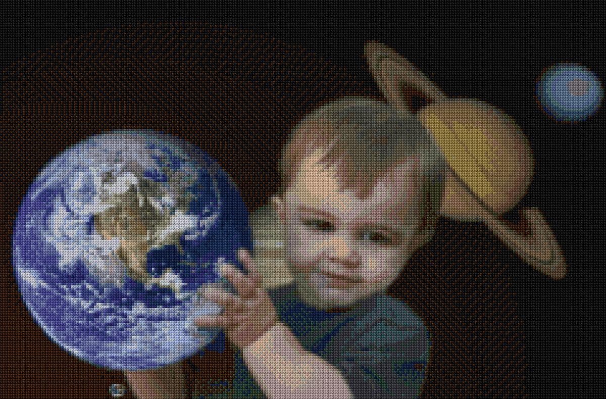 Boy with the Globe free cross-stitch pattern