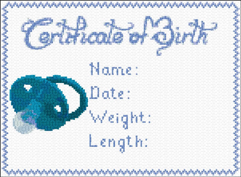Certificate of Birth free cross-stitch pattern