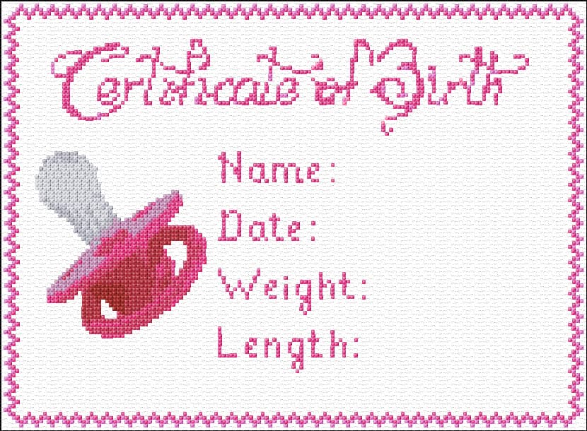 Certificatie of Birth free cross-stitch pattern