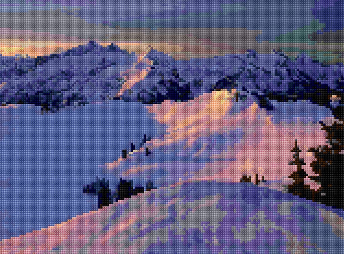 Snowy Winter Mountain free cross-stitch pattern