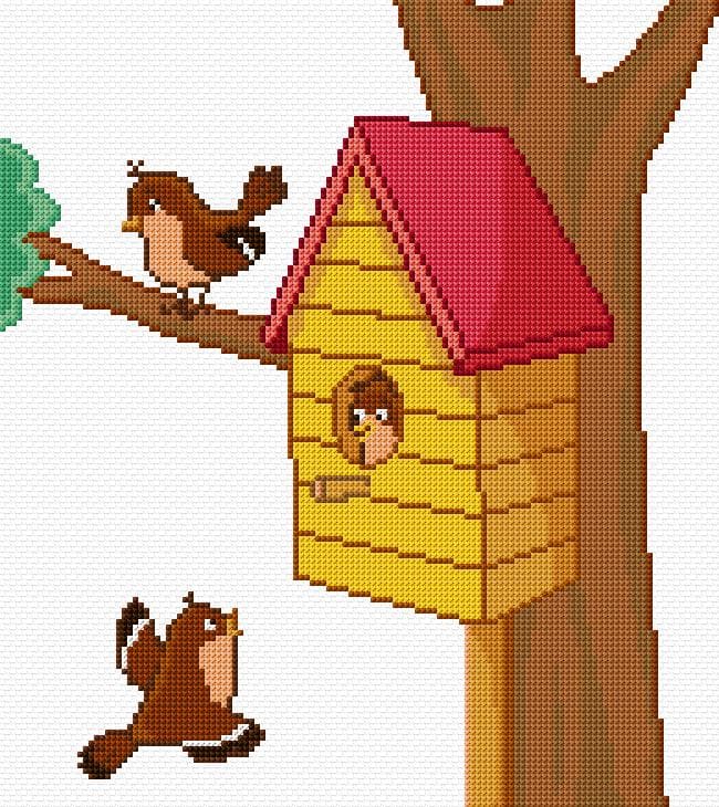 Birdhouse free cross-stitch pattern