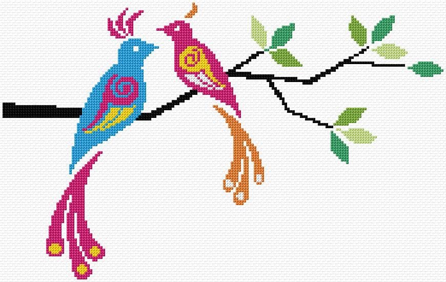 Birds free cross-stitch pattern