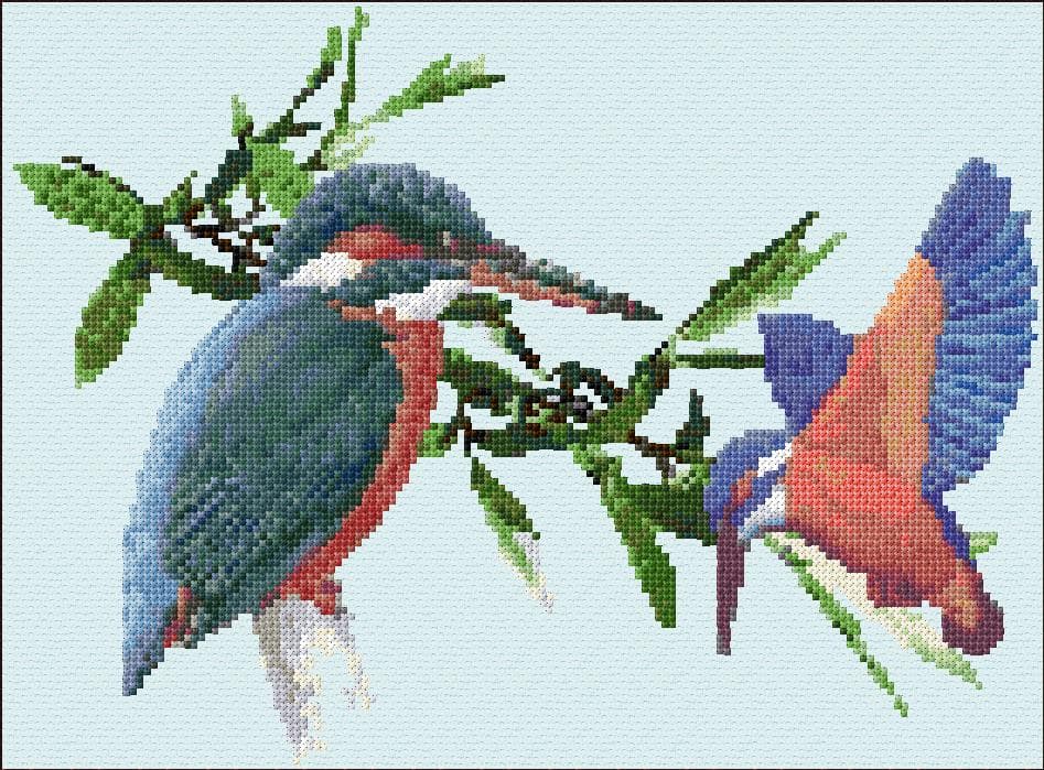 Kingfishers free cross-stitch pattern